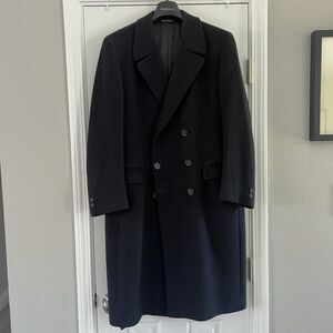 Vintage Givenchy Mens Wool Double Breasted Over Coat Size 42 Navy